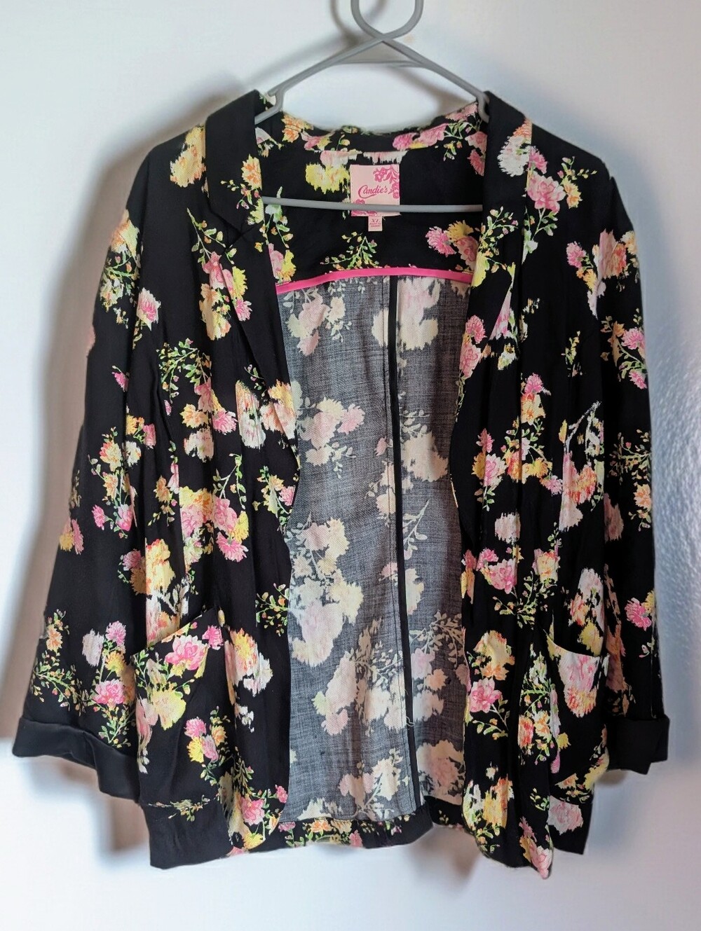 Candie's Black Floral Open Front Blazer- XL